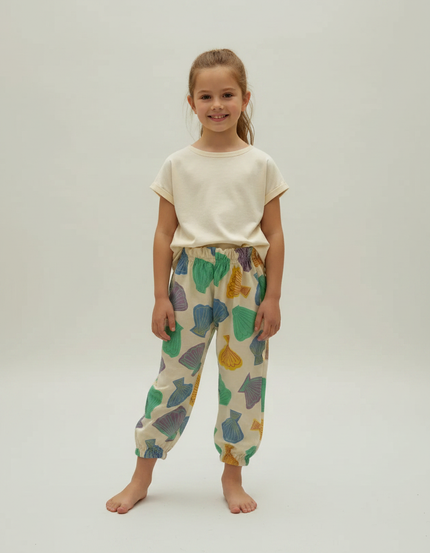 Pantalon Fluide Beige Imprimé Coquillage Ample Enfant - Coton