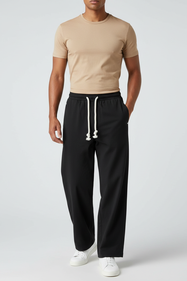 Pantalon Fluide Noir Ample Cordon De Serrage - Polyester