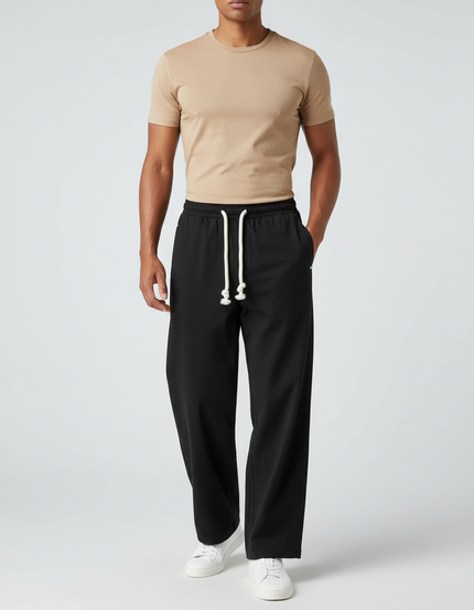 Pantalon Fluide Noir Ample Cordon De Serrage - Polyester