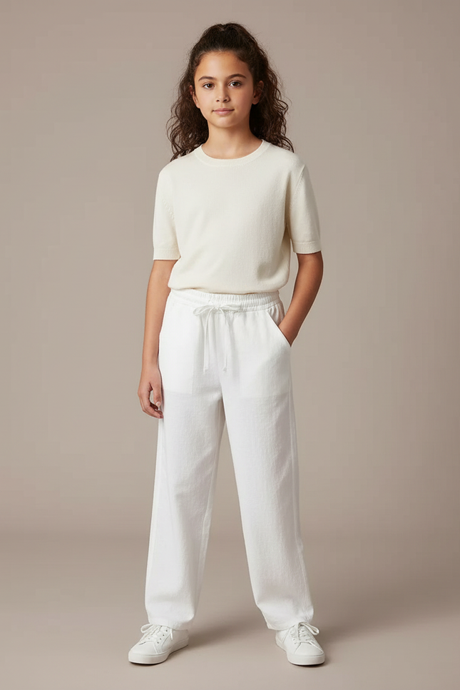 Pantalon Fluide Blanc Ample Coton Fille