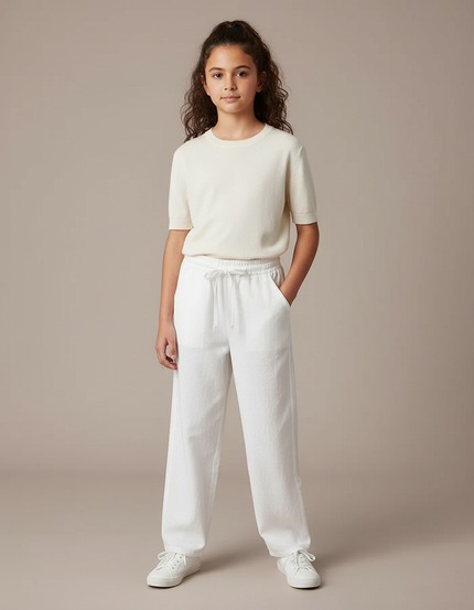 Pantalon Fluide Blanc Ample Coton Fille