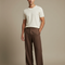 Pantalon Fluide Marron Lin Large Décontracté Homme