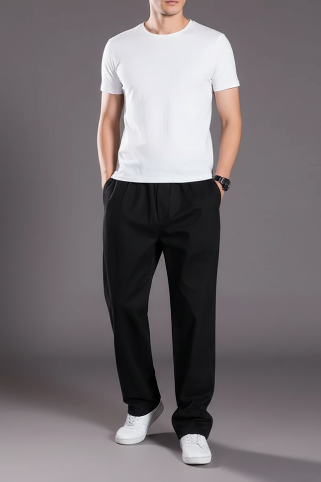 Pantalon Fluide Noir Taille Elastique - Viscose