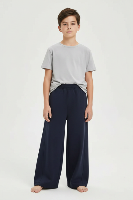 Pantalon Fluide Ample Bleu Marine Coton Garçon - Molleton