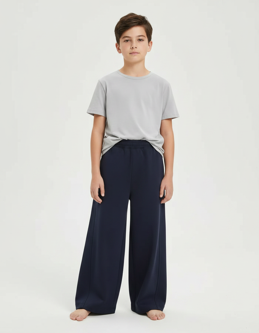 Pantalon Fluide Ample Bleu Marine Coton Garçon - Molleton