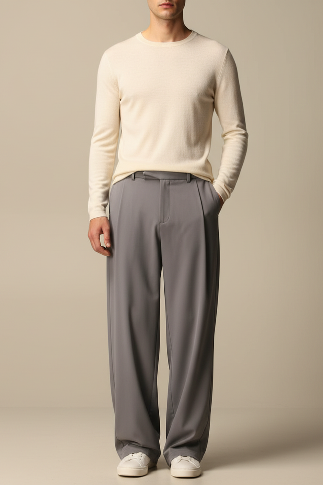 Pantalon Fluide Gris Ample Élégant Homme - Polyester