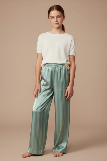 Pantalon Fluide Vert Menthe Rayé Satiné Ample