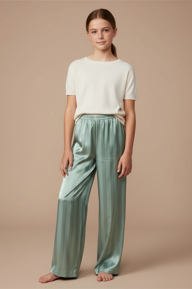 Pantalon Fluide Vert Menthe Rayé Satiné Ample