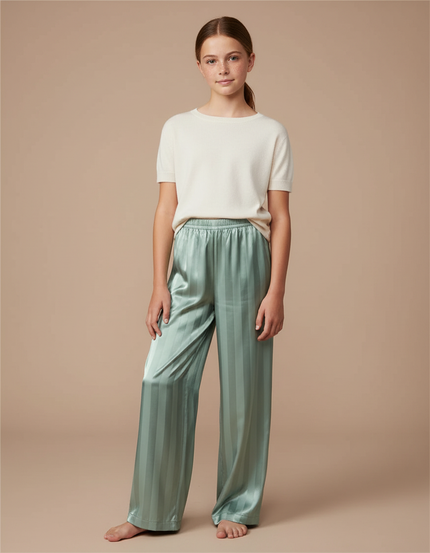 Pantalon Fluide Vert Menthe Rayé Satiné Ample