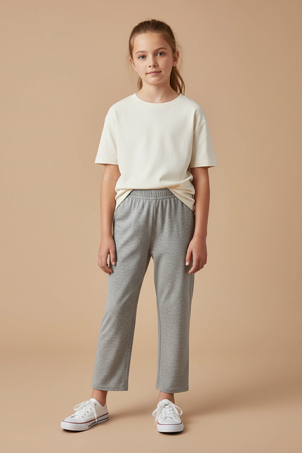 Pantalon Fluide Gris Ample Décontracté Confortable Enfant - Molleton