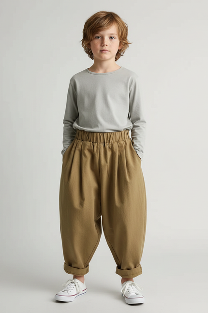 Pantalon Fluide Kaki Ample Décontracté Coton Enfants