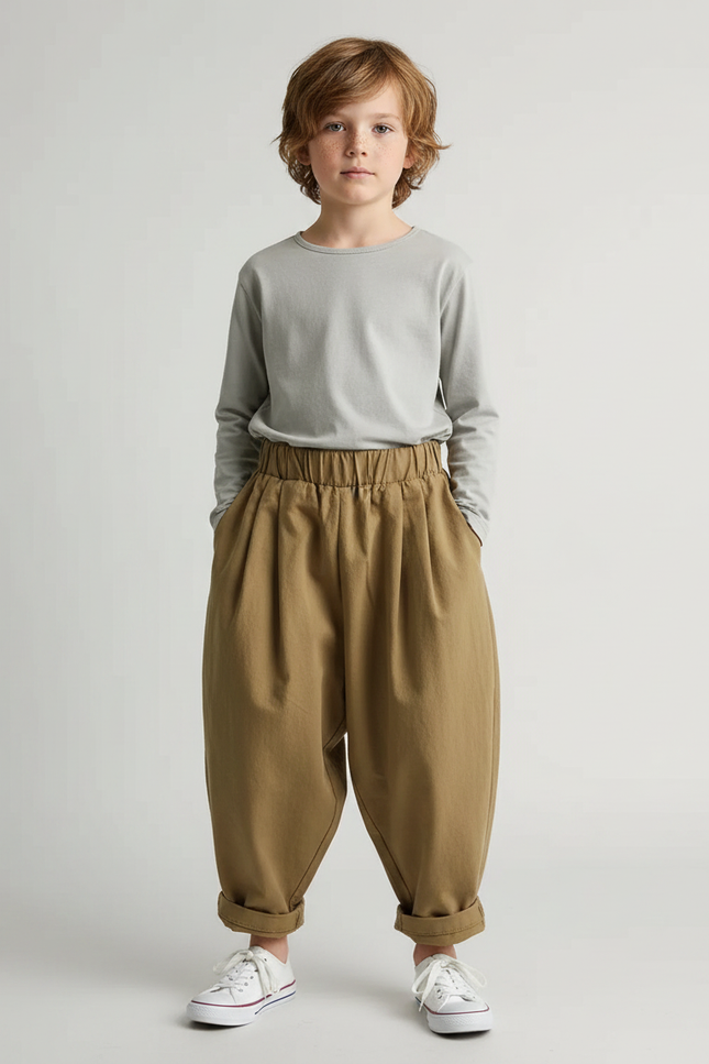 Pantalon Fluide Kaki Ample Décontracté Coton Enfants