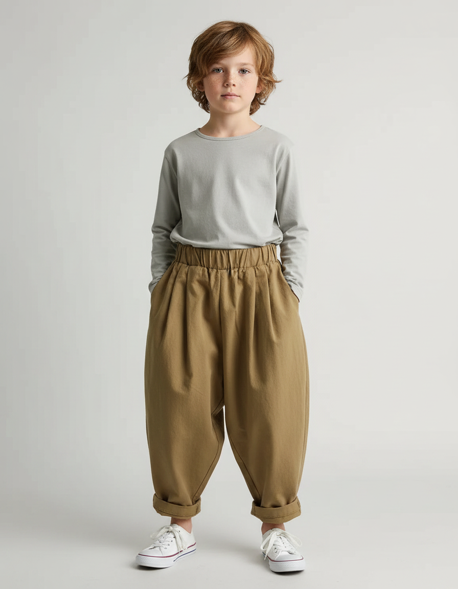 Pantalon Fluide Kaki Ample Décontracté Coton Enfants
