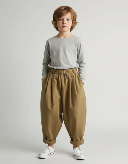 Pantalon Fluide Kaki Ample Décontracté Coton Enfants