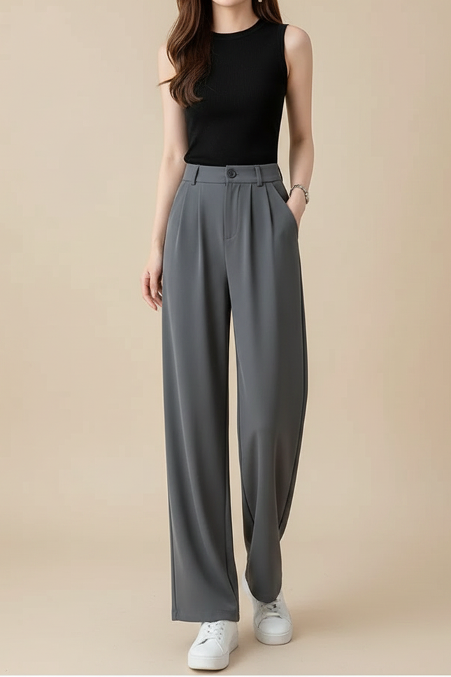 Pantalon Fluide Polyester Femme - Gris