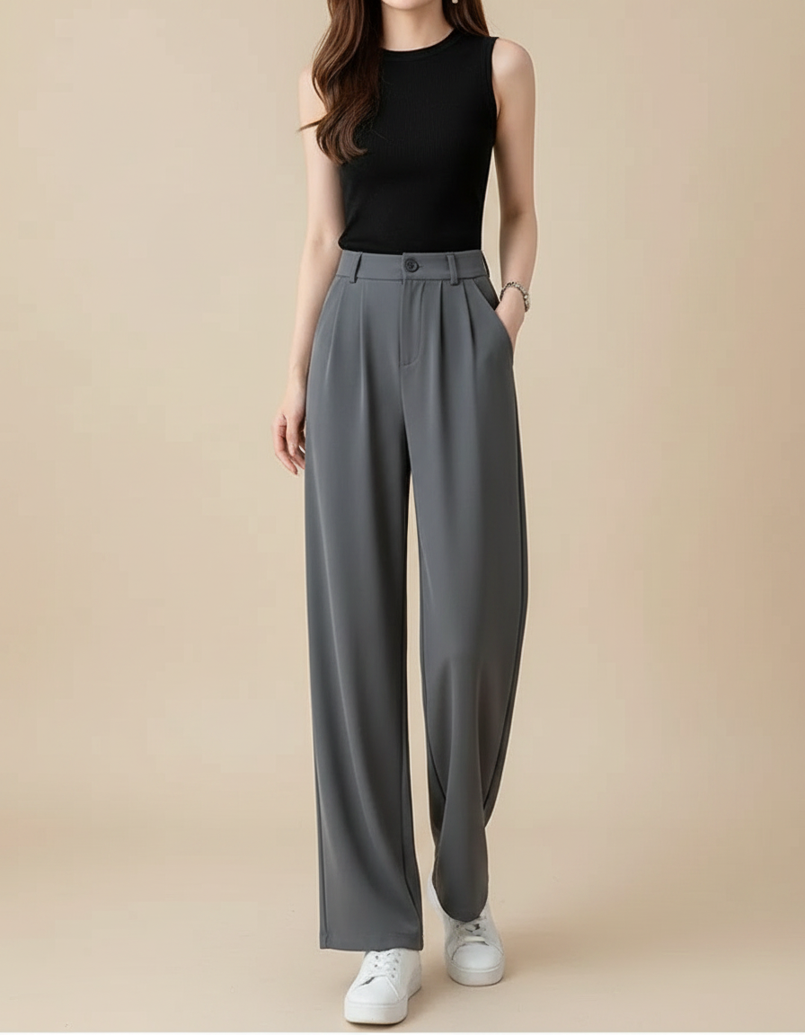 Pantalon Fluide Polyester Femme - Gris
