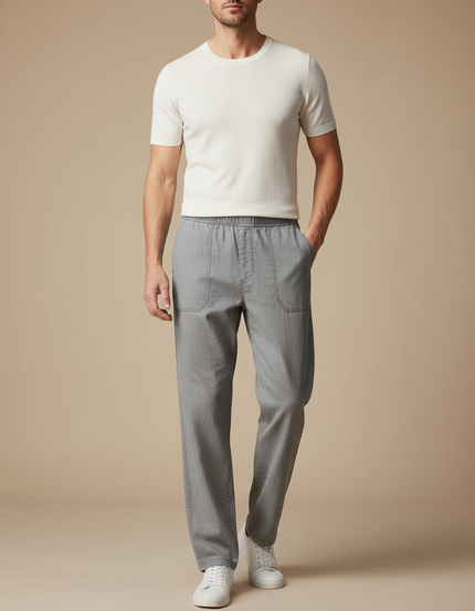 Pantalon Fluide Gris Décontracté Coupe Droite Coton