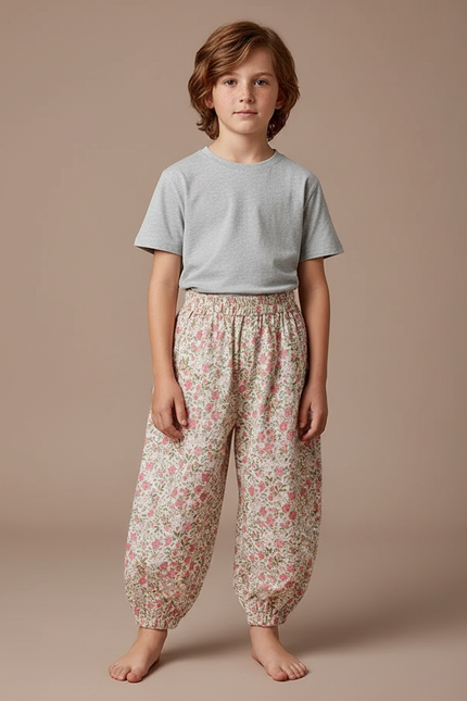 Pantalon Fluide Imprimé Floral Élastique Ample Enfant - Coton