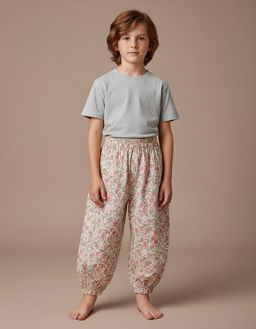 Pantalon Fluide Imprimé Floral Élastique Ample Enfant - Coton