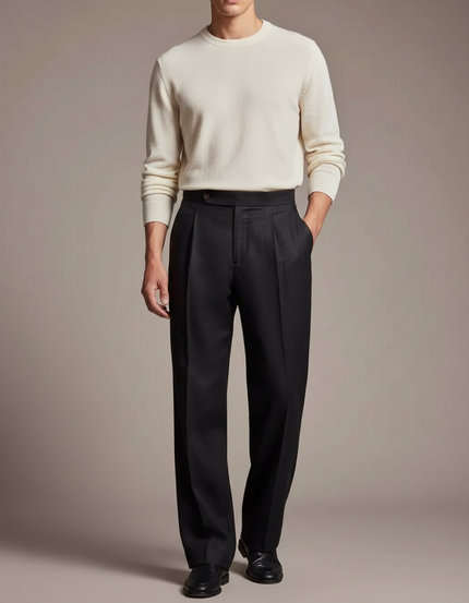 Pantalon Fluide Noir Ample Lin Élégant Plissé Homme