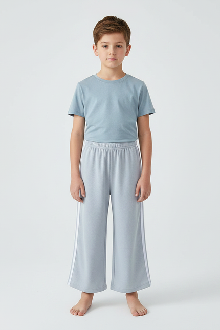 Pantalon Fluide Gris Ample Sport Bandes Blanches Enfant - Molleton