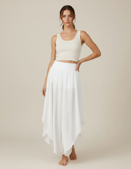 Pantalon Fluide Blanc Ample Taille Haute Léger Estival - Viscose