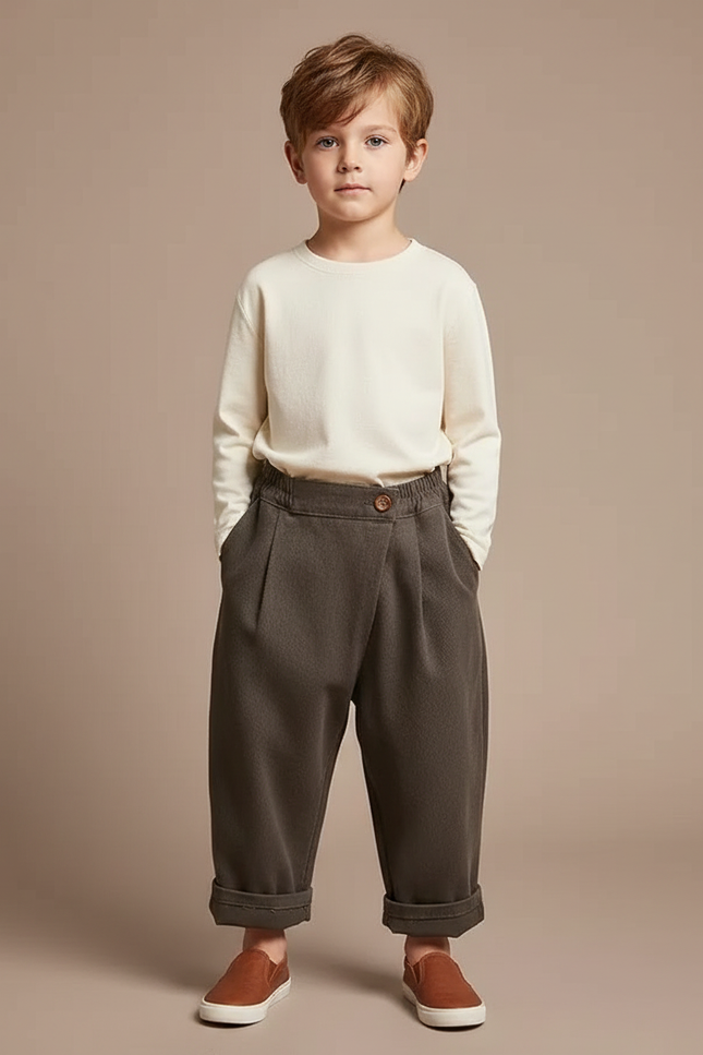 Pantalon Fluide Kaki Ample Coton Enfant Original - Molleton