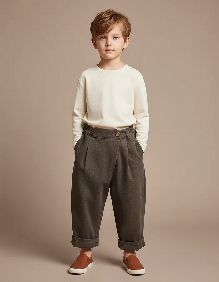 Pantalon Fluide Kaki Ample Coton Enfant Original - Molleton