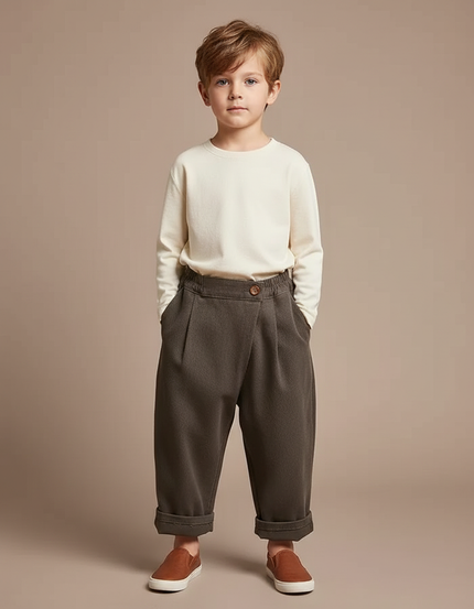 Pantalon Fluide Kaki Ample Coton Enfant Original - Molleton