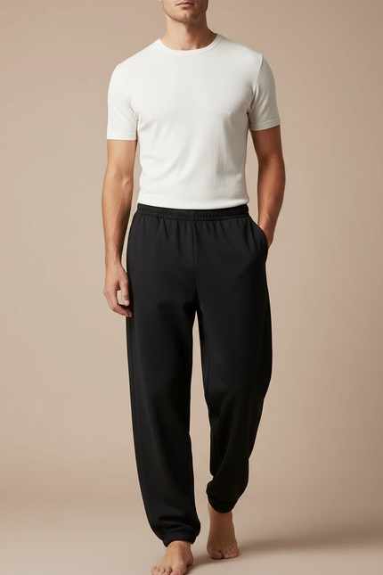Pantalon Fluide Noir Ample Confortable Élastique - Molleton