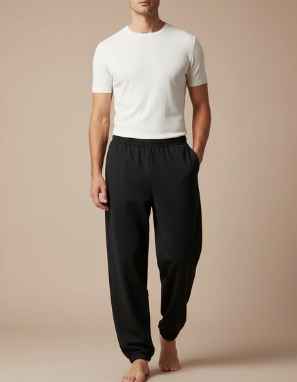 Pantalon Fluide Noir Ample Confortable Élastique - Molleton
