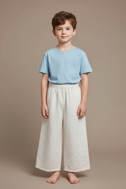 Pantalon Fluide Crème Ample Droit Confortable Enfant - Beige Lin