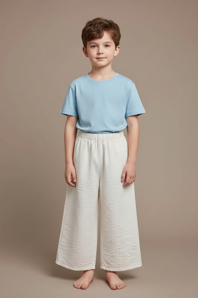 Pantalon Fluide Crème Ample Droit Confortable Enfant - Beige Lin