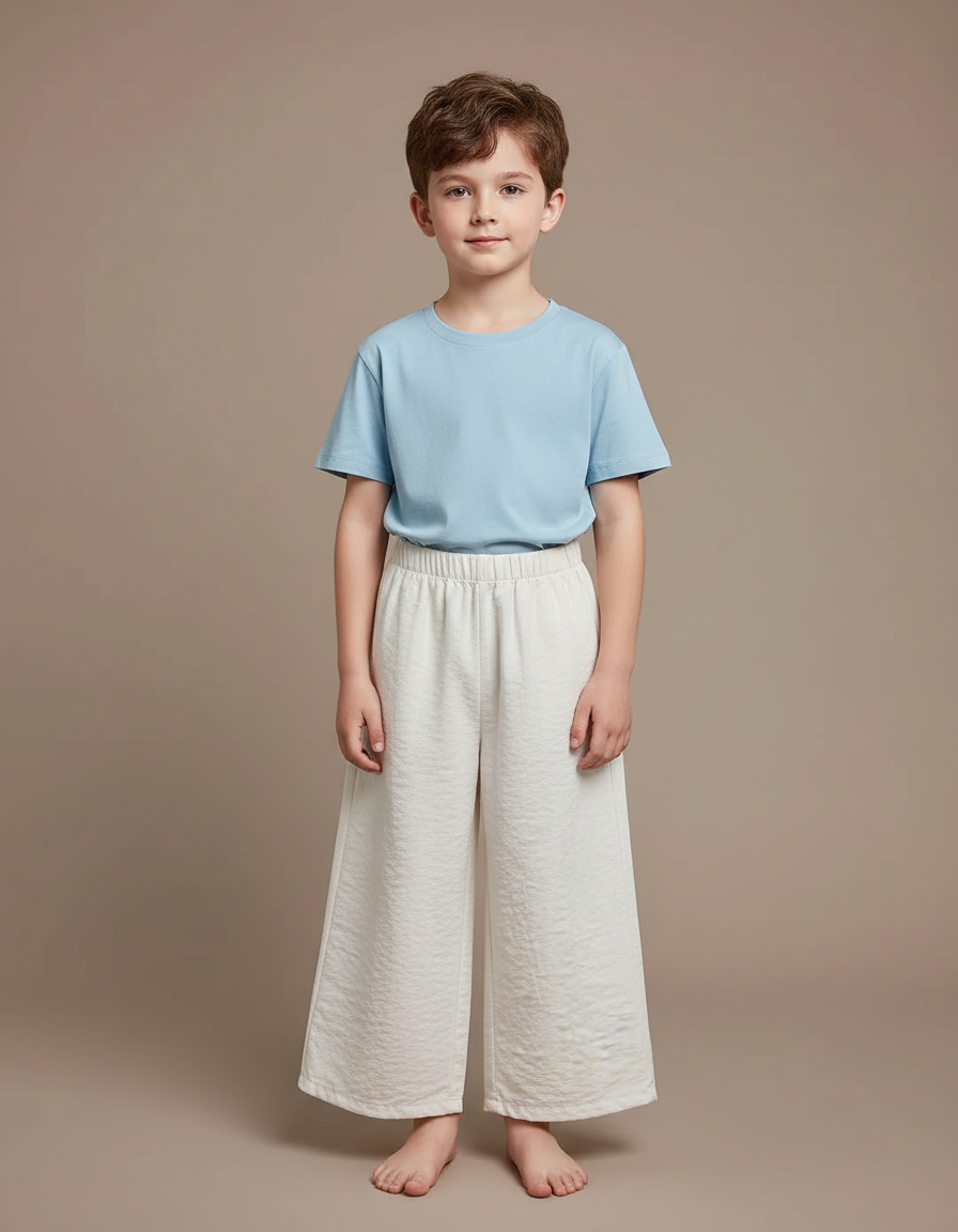 Pantalon Fluide Crème Ample Droit Confortable Enfant - Beige Lin