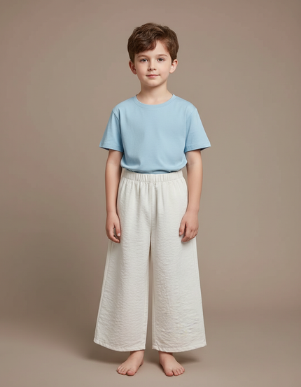Pantalon Fluide Crème Ample Droit Confortable Enfant - Beige Lin