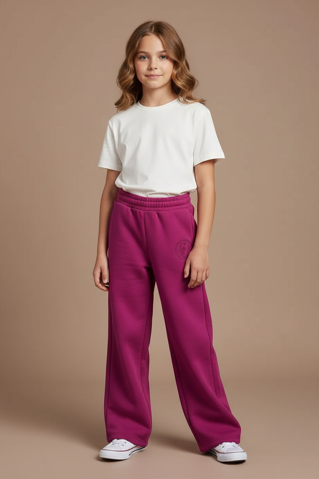 Pantalon Fluide Fuchsia Ample Molleton Brodé Fille - Rose