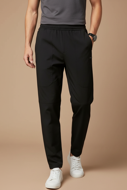 Pantalon Fluide Homme Noir Coupe Ample Polyester Chic Mi-saison