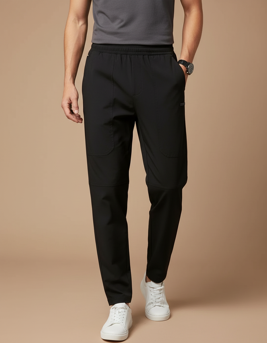 Pantalon Fluide Homme Noir Coupe Ample Polyester Chic Mi-saison