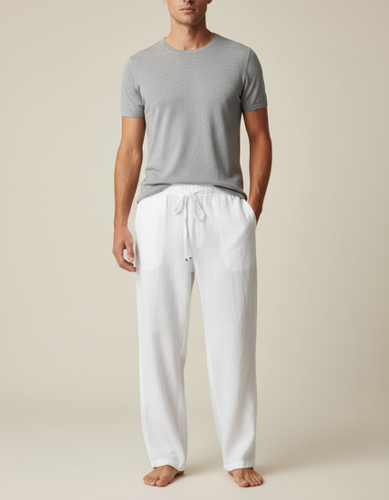 Pantalon Fluide Homme Blanc Coupe Ample - Lin