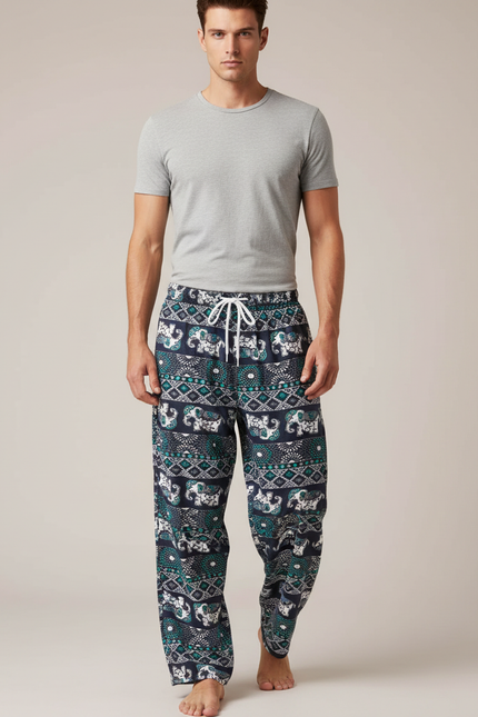 Pantalon Fluide Éléphant Thaïlandais Bleu Hippie Décontracté Homme - Marine Viscose