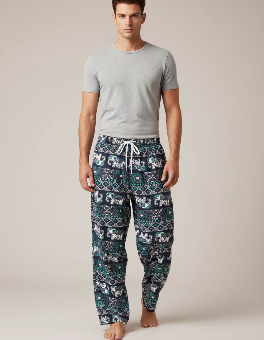 Pantalon Fluide Éléphant Thaïlandais Bleu Hippie Décontracté Homme - Marine Viscose