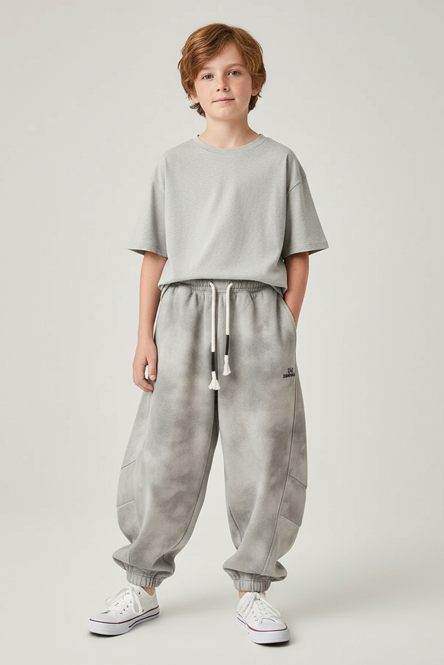 Pantalon Fluide Gris Tie-Dye Ample Décontracté Garçon - Molleton