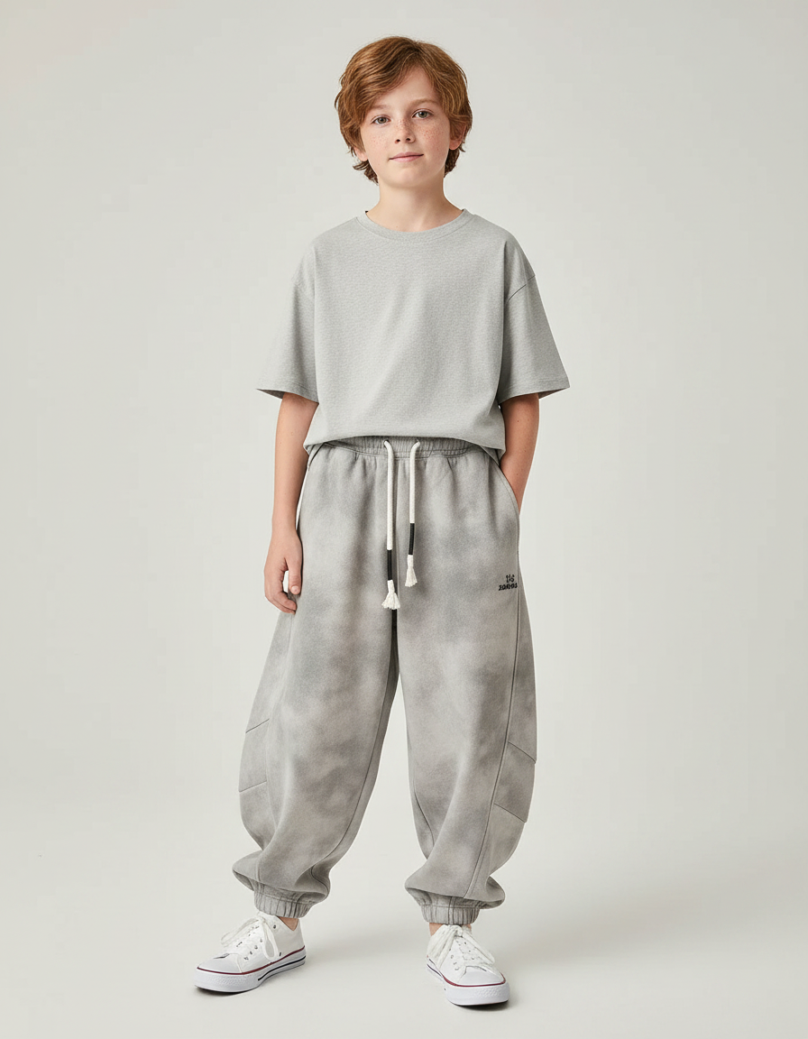 Pantalon Fluide Gris Tie-Dye Ample Décontracté Garçon - Molleton