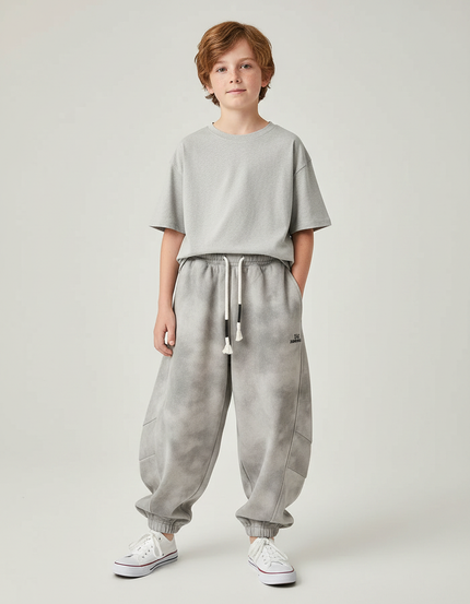 Pantalon Fluide Gris Tie-Dye Ample Décontracté Garçon - Molleton