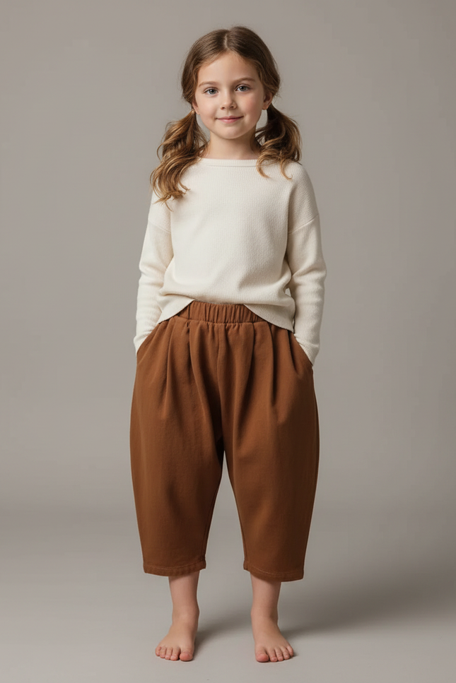 Pantalon Fluide Fille Terracotta Coupe Ample - Marron Molleton
