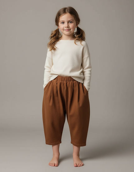 Pantalon Fluide Fille Terracotta Coupe Ample - Marron Molleton