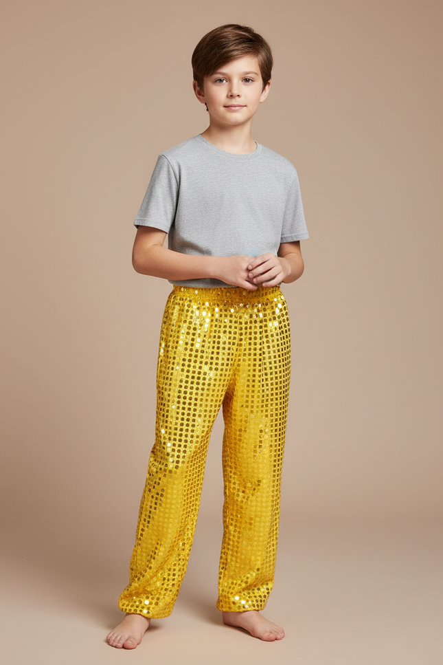 Pantalon Fluide Jaune Paillettes Ample Scène Enfant - Polyester