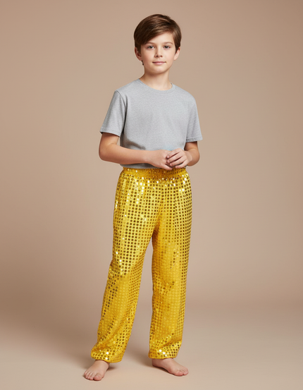Pantalon Fluide Jaune Paillettes Ample Scène Enfant - Polyester