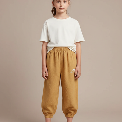 Pantalon Fluide Ocre Coton Ample Resserré Enfant - Camel Molleton
