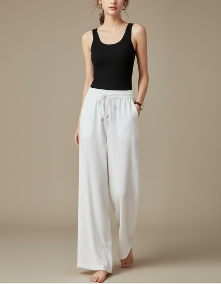 Pantalon Fluide Femme Blanc Ample Décontracté Léger - Lin